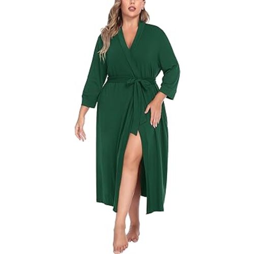 IN'VOLAND Womens Plus Size Kimono Robes Long Knit Bathrobe Ladies Sleepwear
