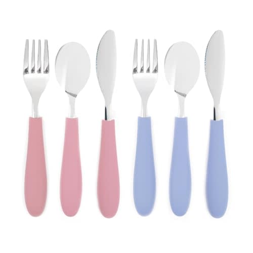 Elk and Friends Kids Silverware with Silicone Handle | Childrens Safe Flatware | Kids Utensils | Spoon + Fork + Knife set | 4 years+ | 6 Pieces