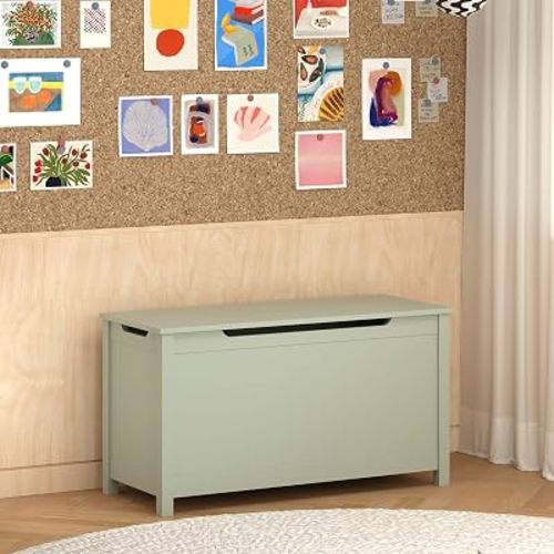 Virubi Kids Wooden Toy Box Storage with Safety Hinged Lid,Easy Assembly Organizer, Large Capacity Chest for Toys Ages 2+ (Sage)