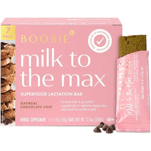 Boobie Bar Superfood Oatmeal Chocolate Chip Lactation Bar for Breastfeeding Moms to Increase Milk Supply | #1 Selling Lactation Snack Bars | Vegan, Fenugreek-Free, Gluten-Free, Dairy-Free (7 Bars)