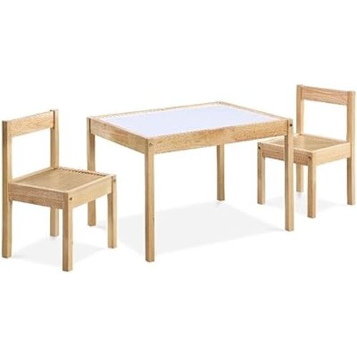 Olive & Opie Gibson 3-Piece Dry Erase Kids Table & Chair Set, Natural