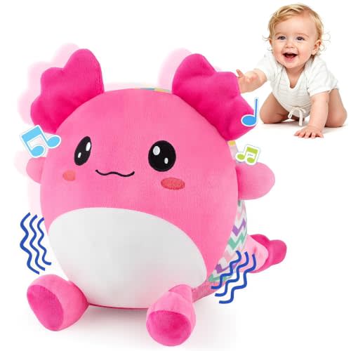 Musical Pink Dancing Crawling Axolotl Baby Plush Toy for 6-12-18 months Old | USB Rechargeable, Interactive Sensory Baby Girl Toddler Toys for 6 9 12 18 Months, 50 Songs & Voice Recorder