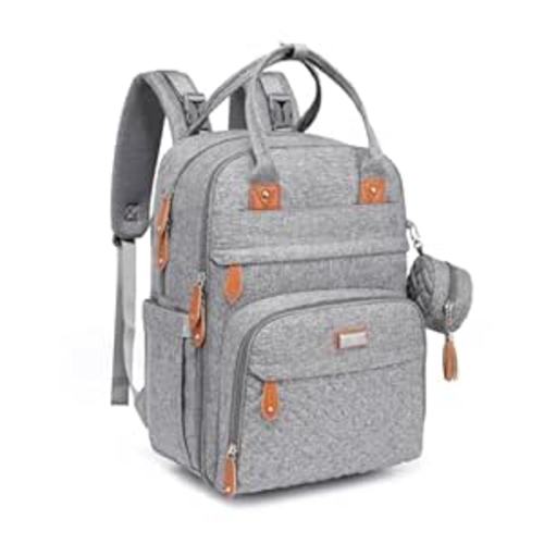 BabbleRoo Diaper Bag Backpack - Baby Essentials Travel Tote - Multi Function Water Resistant Diaper Bag, Travel Essentials Baby Bag with Changing Pad, Stroller Straps & Pacifier Case - Light Gray