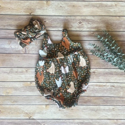 Chicken Baby Bubble Romper:  Farm Jumpsuit, birthday outfit