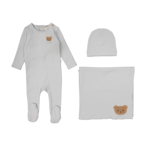 Pale Blue Bear Applique Layette Set