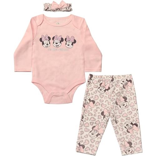 Magic Threadz Disney Clothes Baby Girls Bodysuit, Pants & Headband Set – Minnie Mouse, Bambi, Marie & Tinkerbell (0–9M)