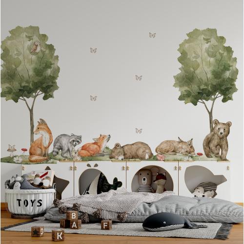 forest animals wall decal, woodland baby animals stickers