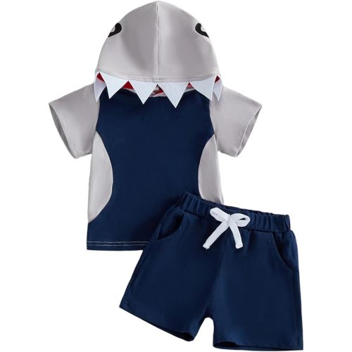 18M Toddler Baby Boy Hooded Dinosaur Summer Outfit Funny T-Shirt Shorts Set Infant Dinosaur Clothes 6 12 18 Months 2T
