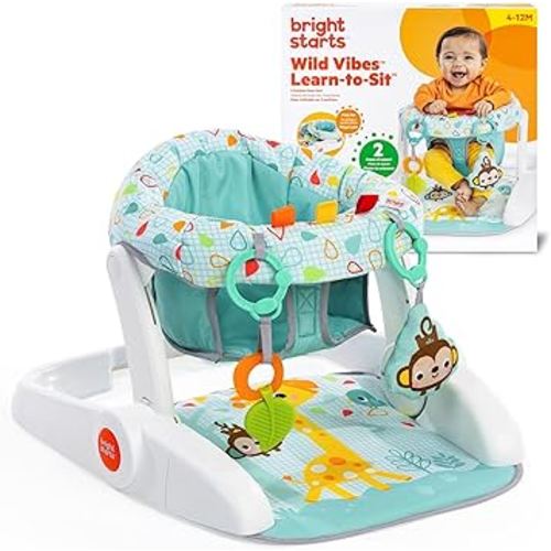 Bright Starts Learn-to-Sit 2-Position Baby Floor Seat with Toys, Unisex, 4-12 Months, Wild Wiggles