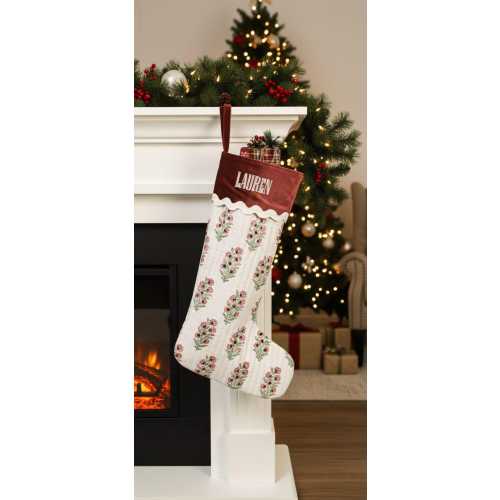 Personalized Quilted Block Print Stocking for Christmas with Name Embroidery