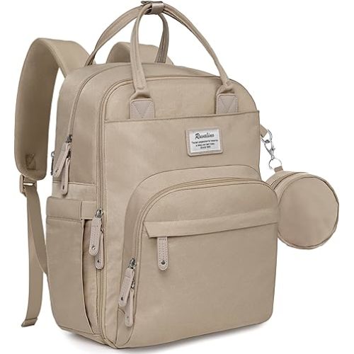 RUVALINO Diaper Bag Backpack-Multifunction Baby Travel Bag with Changing pad, Insulated Bottle Holders & Pacifier Case, Large Capacity, Waterproof, Clay