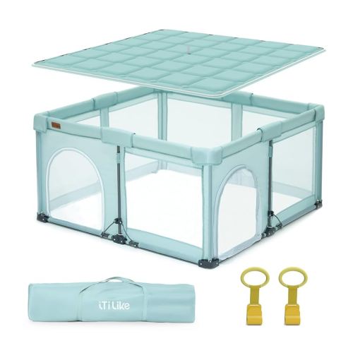 Foldable Baby Playpen, iTiLike Large Playard with Detachable Thickened Washable Water-Resistant Mat, Playpen for Babies and Toddlers, Play Pens with Gate, Indoor & Outdoor Portable Play Yard