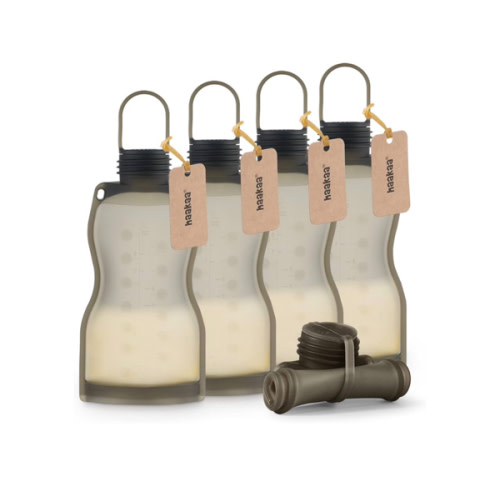 haakaa Silicone Breast Milk Storage Bag 9 oz- Reusable Milk Collector Freezer Bag for Breastfeeding Mom - Baby Food Storing Yummy Pouch - Breast Pump Bag -Leakproof - 5 Count