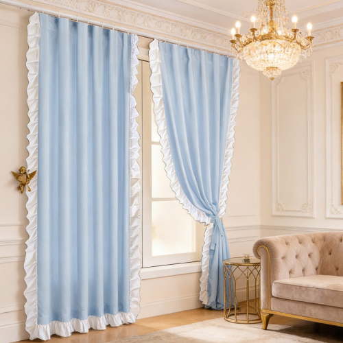 French Vintage Blackout Curtain, Opulent Lace Princess Style Drapes, 78.74x39.37in Home Curtain, Light Blocking Panel for Bedroom, Living Room, Window & Home Decor, Blue