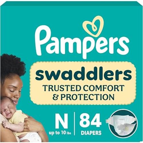 Pampers Swaddlers Diapers, Size 0 (up to 10 lbs), 84 Count, Fragrance Free, Hypoallergenic, Absorbent, Pediatrician Recommended, Skin Safe