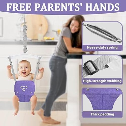 2 in 1 Toddler Swing & Baby Jumper, Foldable Baby Bouncer with Soft Cushion, Foldable Indoor & Outdoor Use, Easy to Install & Store Swing Sets for Backyard Play (Pink)