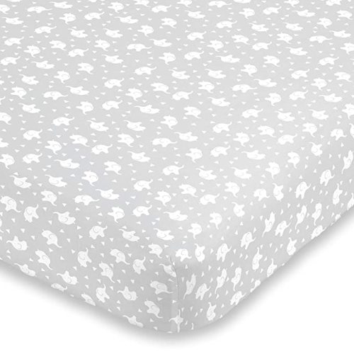 NoJo Super Soft Grey & White Elephant Fitted Mini Crib Sheet, Grey, White