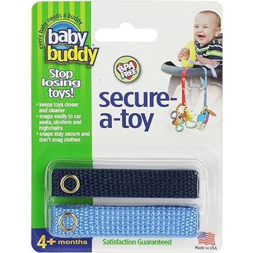 Baby Buddy Secure-a-Toy, Adjustable Pacifier and Teether Strap for Stroller, Highchair, and Car Seat, Blue Navy, 2 Pack