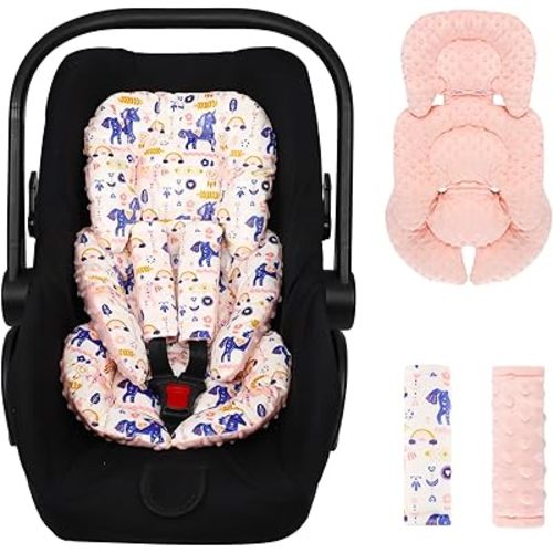 Infant Car Seat Insert Girls Boys, Soft Car Seat Head Support Baby & 2 Strap Pads, Preemie Newborn Carseat Insert Reversible Fits For Stroller, Baby Swing, Rocker, Bassinets, Bouncer, Unicorn