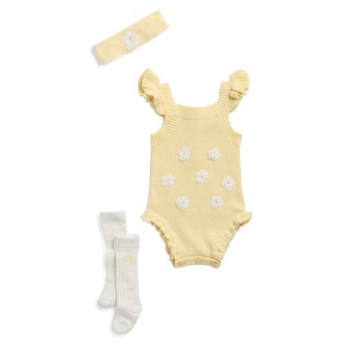 Ruffled Sweater Knit Romper, Headband & Socks Set (6-9M)