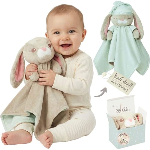Zelkii Reversible Loveys for Babies, Security Blanket for Babies, Baby Lovey for Girls and Boys for Sleep or Awake.