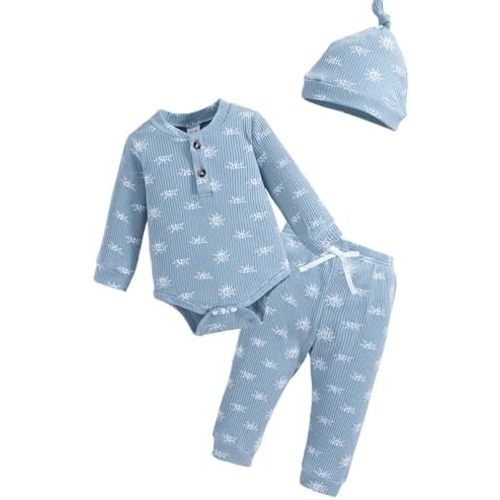 NZRVAWS Newborn Baby Boy Clothes Ribbed Knitted Romper Pants Color Block Infant Outfits Hat Clothing Set 0 3 6 9 12 Months