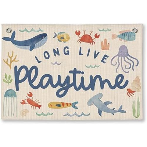 Playroom Wall Decor, Ocean Nursery Kids Toddler Boy Playroom Decor Hanging Linen Banner,Play Room Wall Decorations for Kids Boys Nursery, 20x30 Inch
