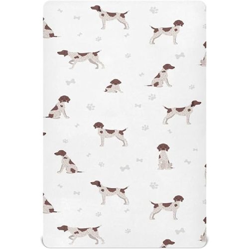 Crib Sheets for Boy German Shorthaired Pointer Toddler Baby Girls Sheets for Crib,Neutral Mini Crib Nursery Mattress Sheets Fitted,Crib Mattress Soft & Breathable 52 * 28 * 9In