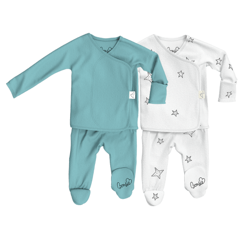 Baby Bundle Footie - Ripple + Stars – Bonsie Skin to Skin Babywear