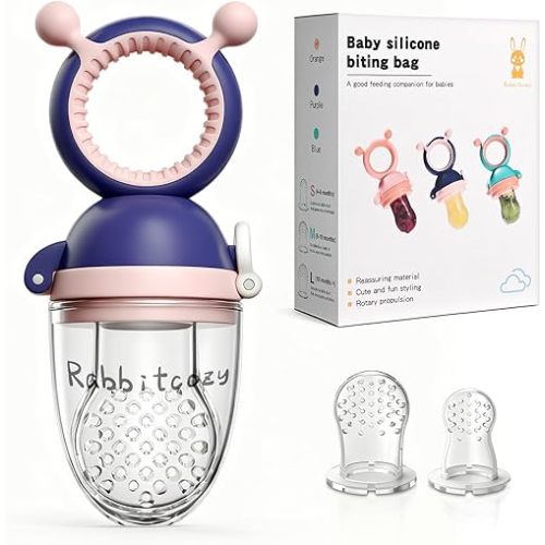 Baby Fruit Food Feeder Pacifier with 3 Different Size Silicone Pouch,Teethers for Babies 6-24Months, Baby Solid Food Essentials, Push Pop Silicone Feeder, Nutrition Feeder, 1 Pice, Purple