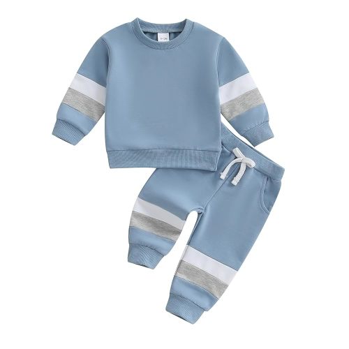 Kupretty Toddler Baby Boy Fall Winter Clothes Color Block Long Sleeve Sweatshirt Pullover Tops + Joggers Pants Outfit Set