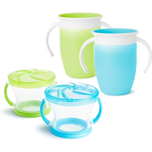 Munchkin Miracle 360Ëš Trainer Cup (7oz, 2Pk, Blue/Green) and Snack Catcher (2 Pack, Blue/Green)
