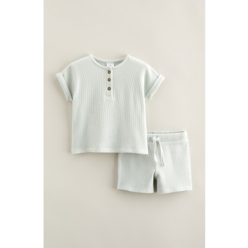Waffle Knit Henley & Shorts Set