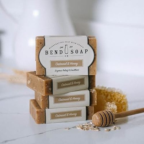 Bend Soap Company All Natural Handmade Goat Milk Soap for Dry Skin Relief, Oatmeal & Honey, 4.5 oz 4 pack