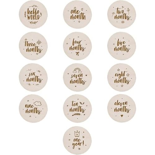 The Cotton & Canvas Co. Wooden Disc Birth Announcement, Milestone Marker Plaque, Nursery Decor, Newborn Month Marker Cards