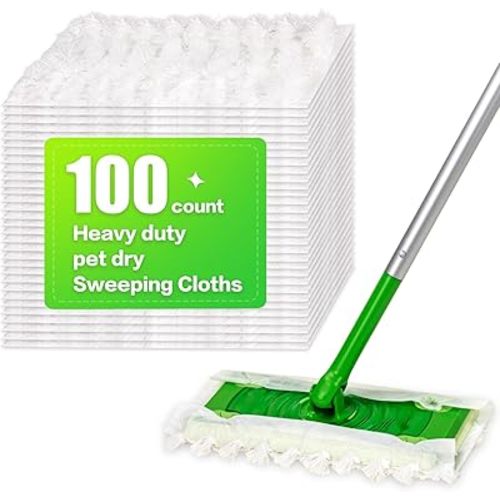Heavy Duty Dry Sweeping Cloths Compatible with Sweeper Mop, Microfiber Duster Mop Pads Refills for Cleaning Hardwood Floor Dust and Pet Hair, Disposable (100)