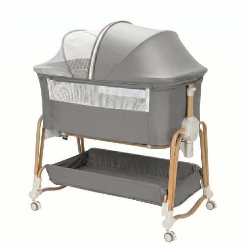PRVAETU 4in1 Baby Bassinet,Basinet Bedside Sleeper for Babies,7 Height Adjustable,Wheels with Storage Basket,Breathable Mesh,Crib For Newborn,Grey