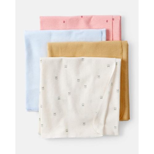 Carter's Baby Unisex Receiving Blankets 4-Pack, Soft Breathable Cotton Swaddle & Stroller Covers Lightweight Nursery Essentials 40” x 30" (Ivory/Yellow/Blue/Pink)