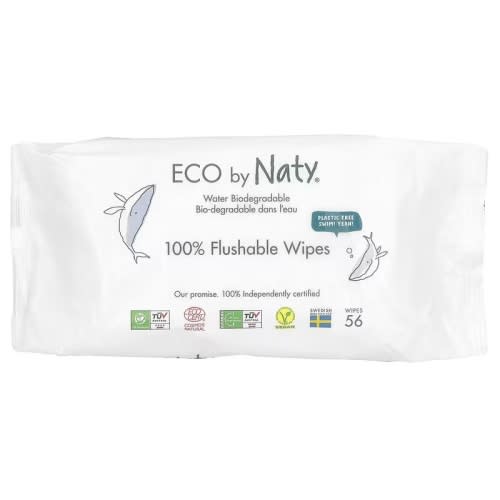 Naty, 100% Flushable Wipes, Fragrance Free , 56 Wipes