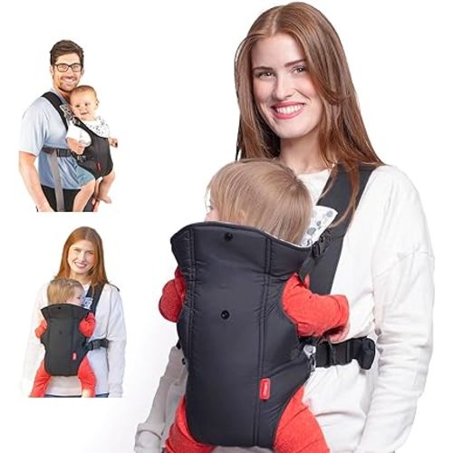 Nuby Deluxe Baby Carrier: Newborn to Toddler with Lumbar Support for 7.7-32.8 lb. (3.5-14.9 kg) Lightweight Breathable Mesh Fabric Bonus Teether Removeable Baby Drool Bib Color: Black