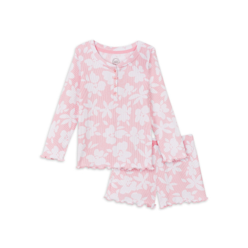 Wonder Nation Baby and Toddler Girl Ribbed Pajama Set, 2-Piece, Sizes 12M-5T