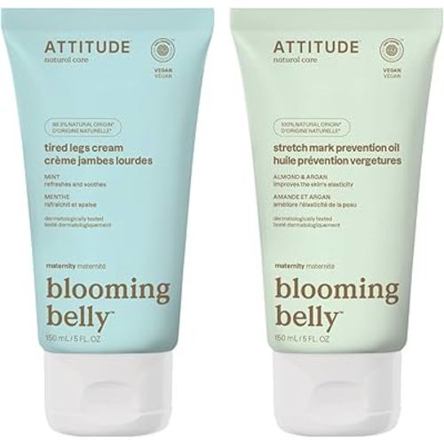 Bundle of ATTITUDE Pregnancy Stretch Mark Prevention Oil, EWG Verified, Dermatologically Tested, Vegan Maternity Products, Argan Oil, 5 Fl Oz + Pregnancy Tired Legs Cream, Mint, 5 Fl Oz