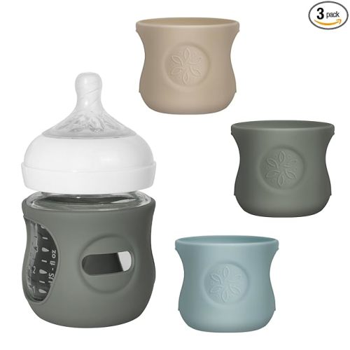 3 Pack Silicone Sleeves for Philips Avent Natural Glass Baby Bottles, Food Grade Silicone Anti Breakage Baby Bottles Holder, Compatible with Philips Avent Glass Natural Baby Bottle 4oz