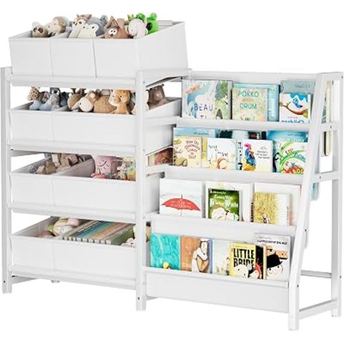 Homeiju Toy Storage and Kids Bookshelf,– Large Nursery Organizer with 9 Bins, Sturdy Metal Frame, Fabric Shelves for Bedroom, Playroom, Toddler Room – 36.6" H x 47.4" W