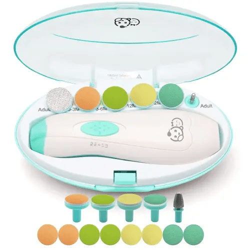 Baby Nail Trimmer 21 in 1, Usage Labeled Case & 13 Extra Replacement Tools, Royal Angels Baby Electric Nail File, Baby Nail Care, Nail Clipper Newborn Toddler Toes & Fingernails Nail Kit (Green)