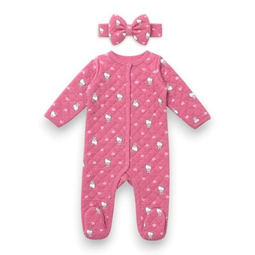 Hello Kitty Baby Girls' 2-Piece Footed Coverall With Bow Headband, Rose, 3 Months