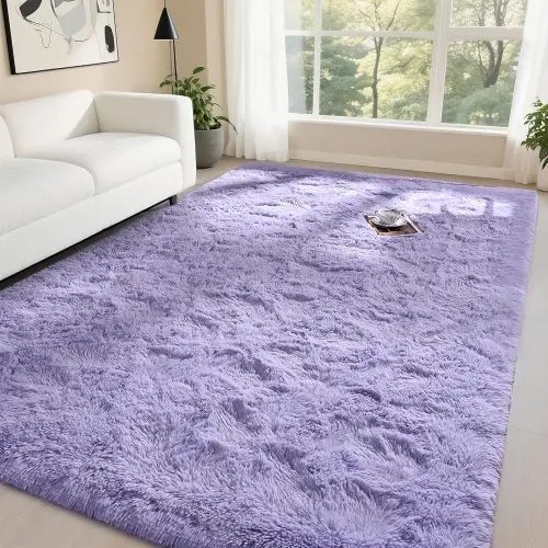 DweIke Tapis moelleux à poils longs pour chambre à coucher, salon, 0,9 x 1,5 m, violet clair, antidérapant et lavable en machine, pour dortoir, chambre d'enfant, salle de classe