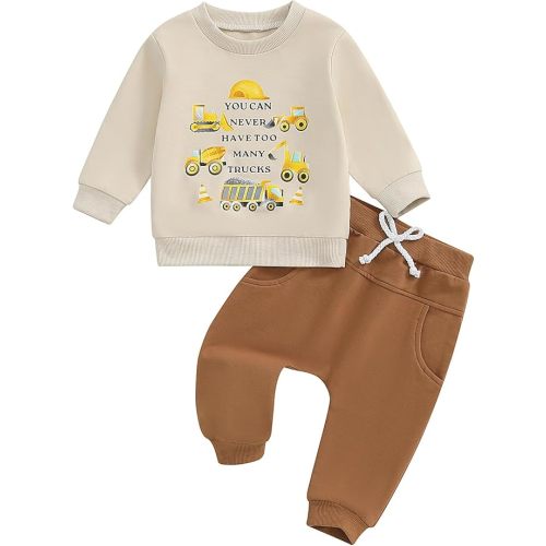 WZTYYDS Baby Boy Clothes Funny Letter Long Sleeve Sweatshirt Pullover Tops Joggers Pants Set Toddler Fall Winter Outfits