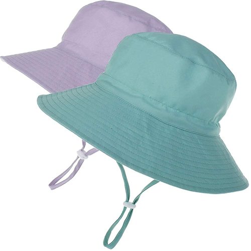 MaxNova Baby Sun Hat Toddler Summer UPF 50+ Baby Girl Bucket Hat Wide Brim Beach Hats for Baby Boys 0-7 Years 2pack