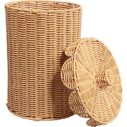 happimess Fern 2.9 Gal Resin Wicker Cylinder Wastebasket, Natural